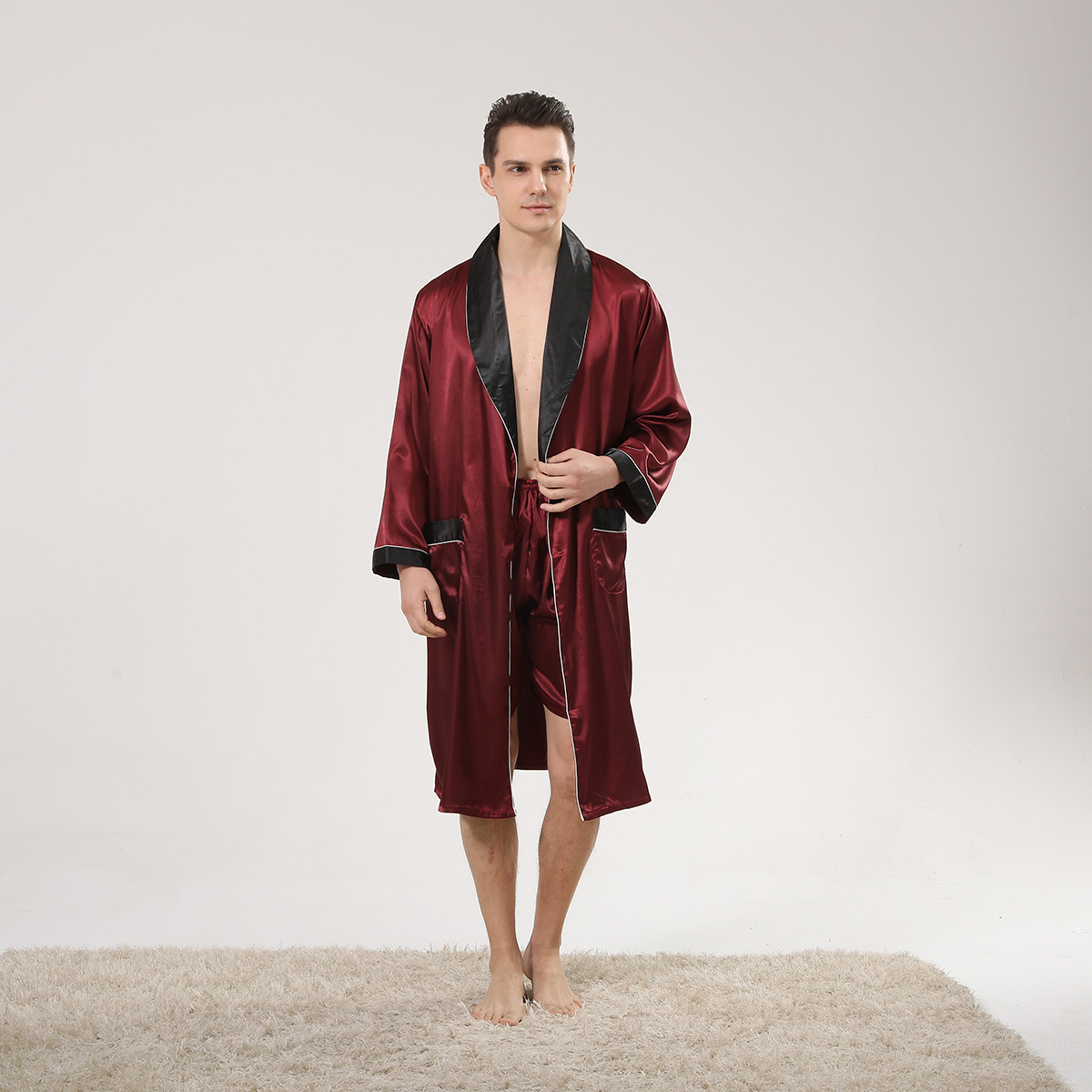 Spring Black Shawl Collar Red  - Men'S Kimono Accessories ulasan dan harga