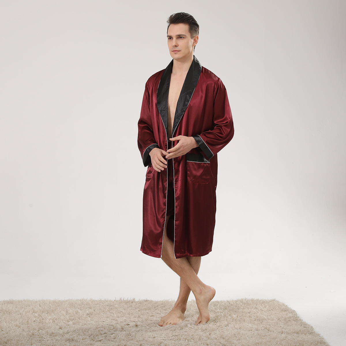 Spring Black Shawl Collar Red  - Men'S Kimono Accessories ulasan dan harga